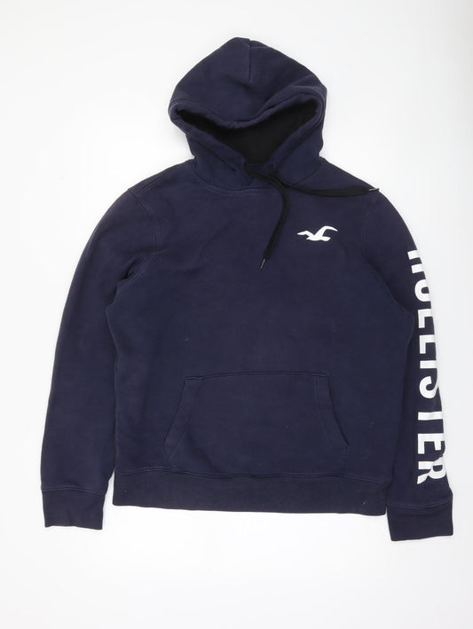 Hollister Men’s Blue Pullover Hoodie L Logo Fleece Sweatshirt