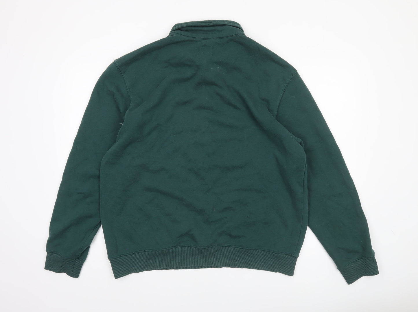 River Island Men's Green Collared Henley Sweatshirt L Logo Print
