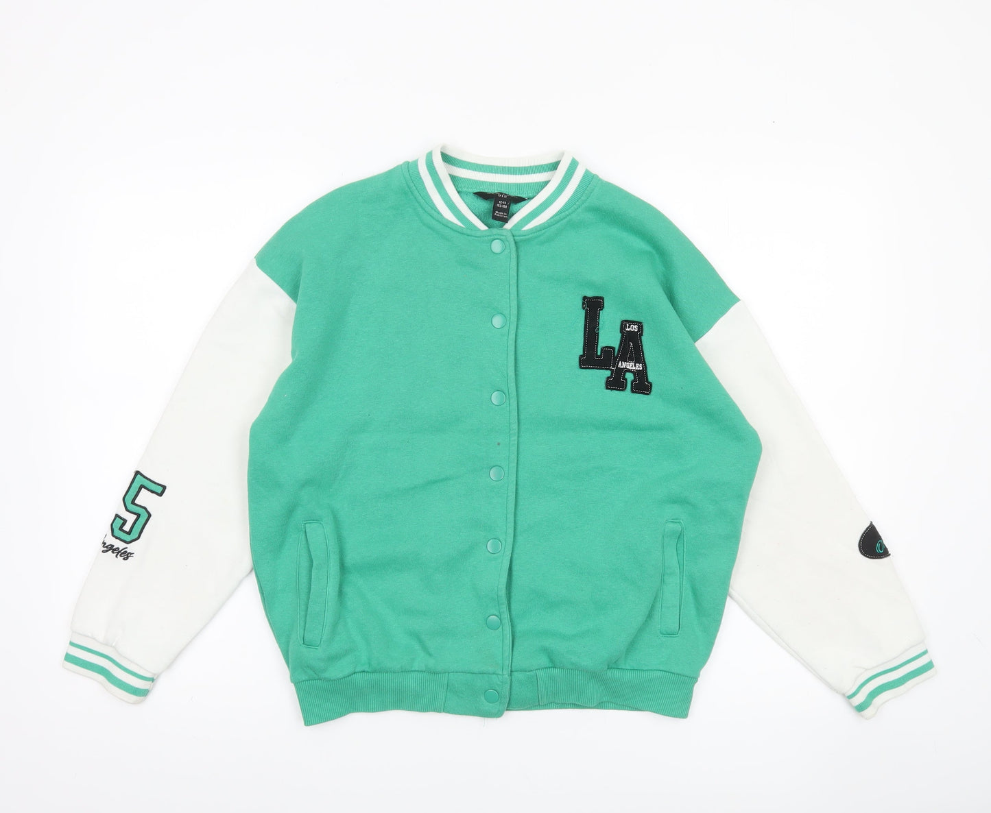 New Look Boys Green Varsity Jacket 12-13 Years Cotton Blend