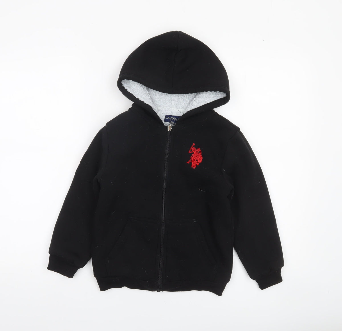 U.S. Polo Assn Boys Black Full Zip Hoodie Size 5-6 Years Cotton Blend