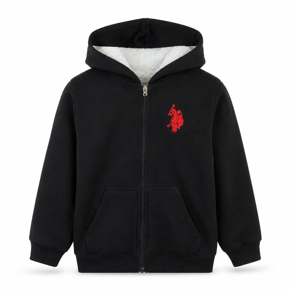 U.S. Polo Assn Boys Black Full Zip Hoodie Size 5-6 Years Cotton Blend