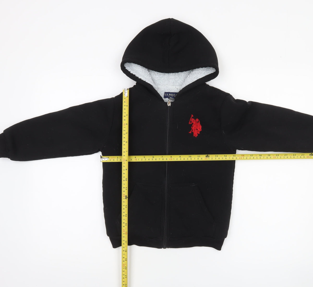 U.S. Polo Assn Boys Black Full Zip Hoodie Size 5-6 Years Cotton Blend