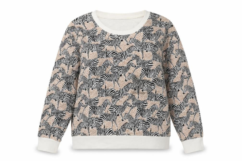 J.Crew Womens Beige Black Zebra Print Pullover Sweatshirt M Cotton