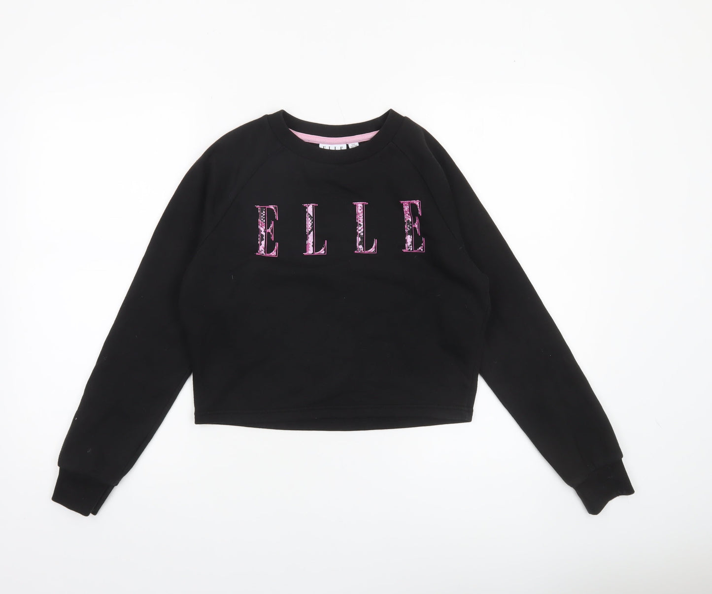 ELLE Girls Black Crew Neck Pullover Sweatshirt 12-13 Years Cotton Blend