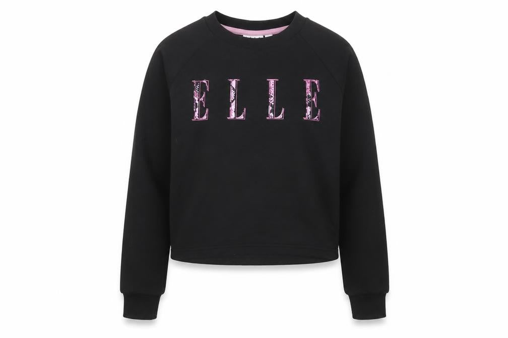 ELLE Girls Black Crew Neck Pullover Sweatshirt 12-13 Years Cotton Blend