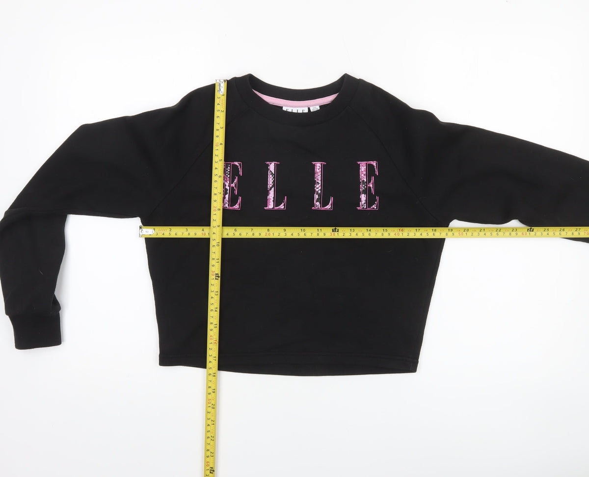 ELLE Girls Black Crew Neck Pullover Sweatshirt 12-13 Years Cotton Blend