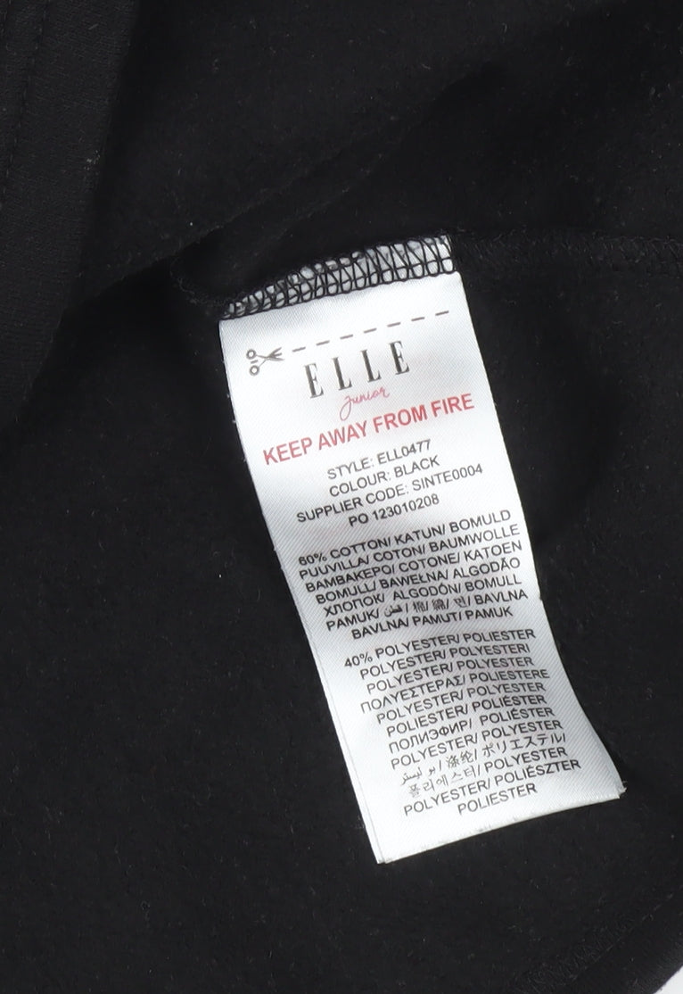 ELLE Girls Black Crew Neck Pullover Sweatshirt 12-13 Years Cotton Blend