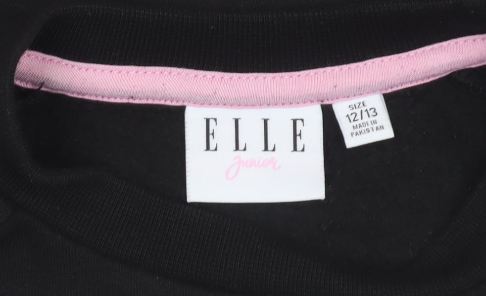 ELLE Girls Black Crew Neck Pullover Sweatshirt 12-13 Years Cotton Blend