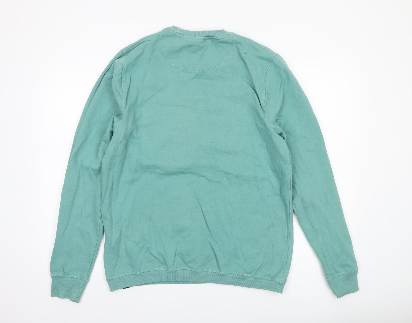 Weird Fish Men's Green Cotton Embroidered Crew Neck Sweatshirt Size L