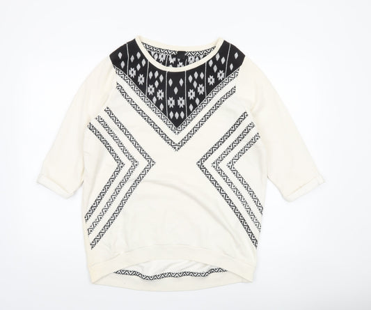 H&M Women's Ivory & Black Patterned Pullover Sweatshirt Size 12