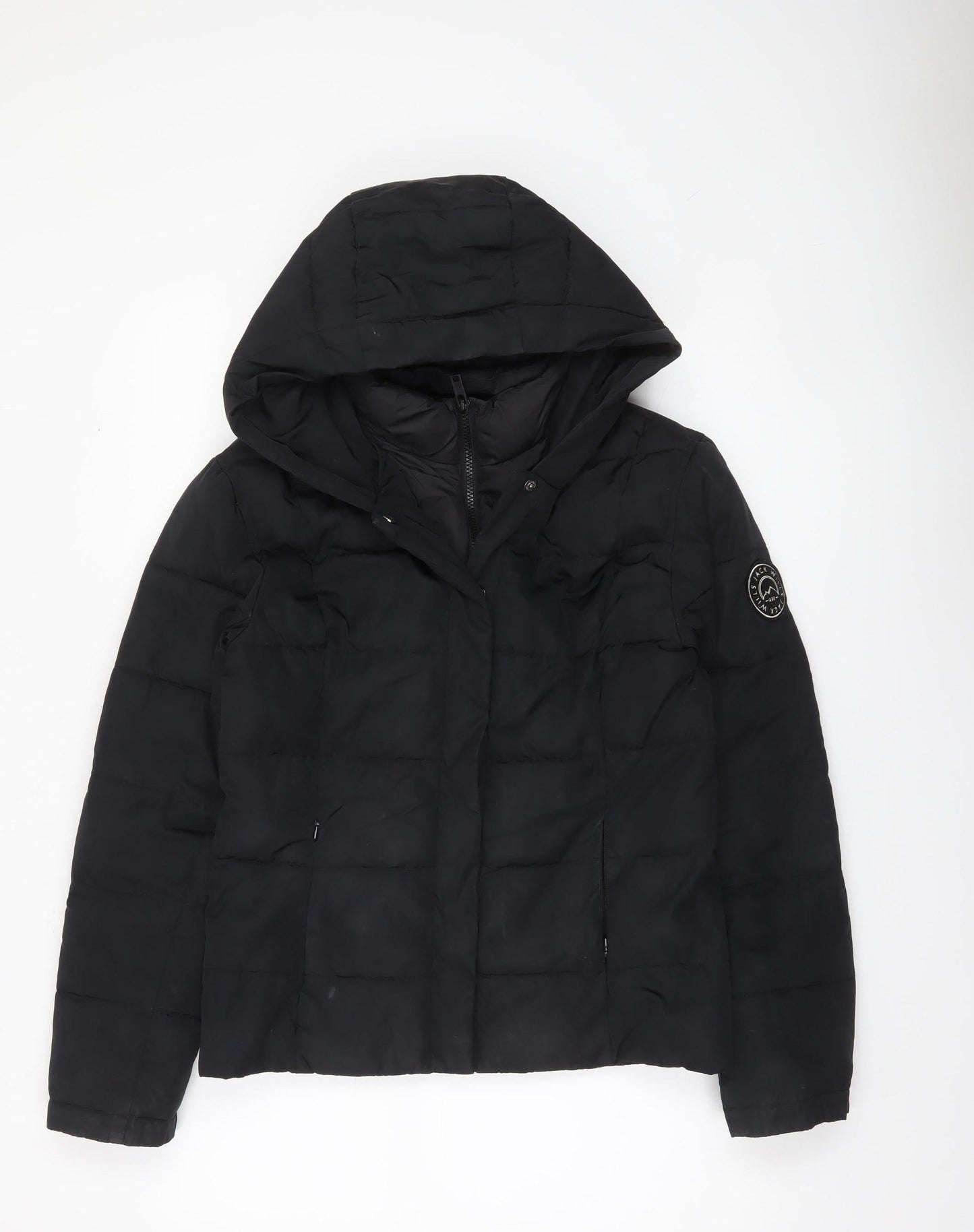 Jack Wills Womens Black Hooded Puffer Jacket UK 8 Winter Coat