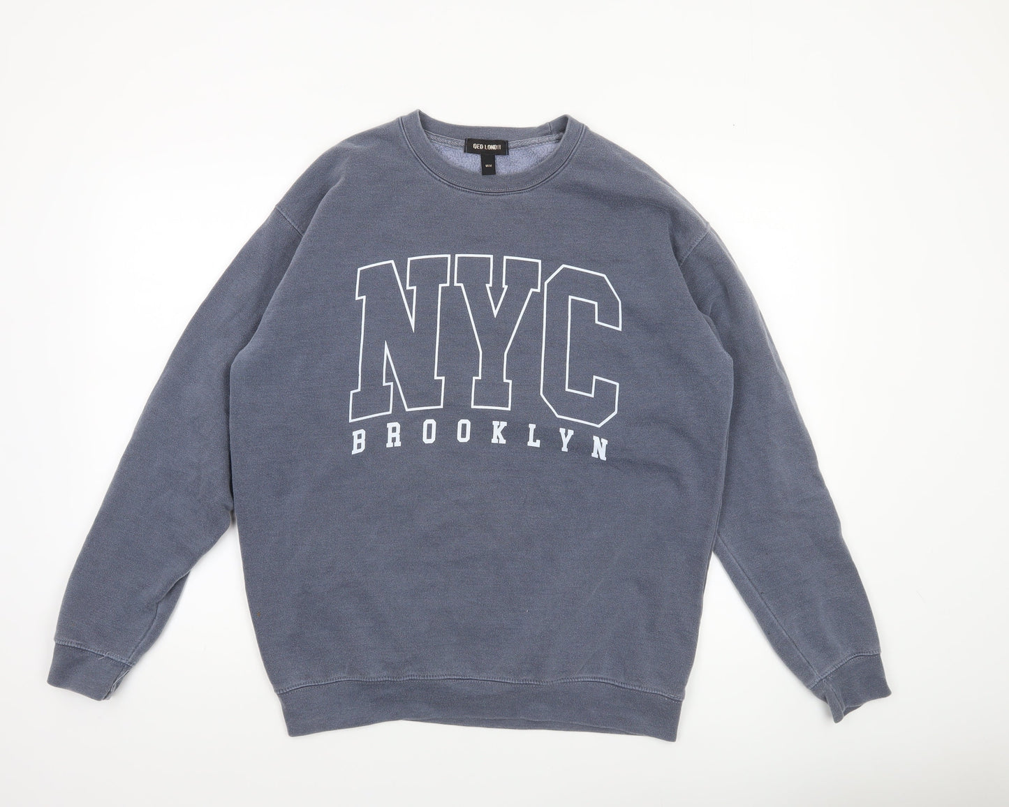 QED London Men's Blue NYC Brooklyn Sweatshirt M Crew Neck