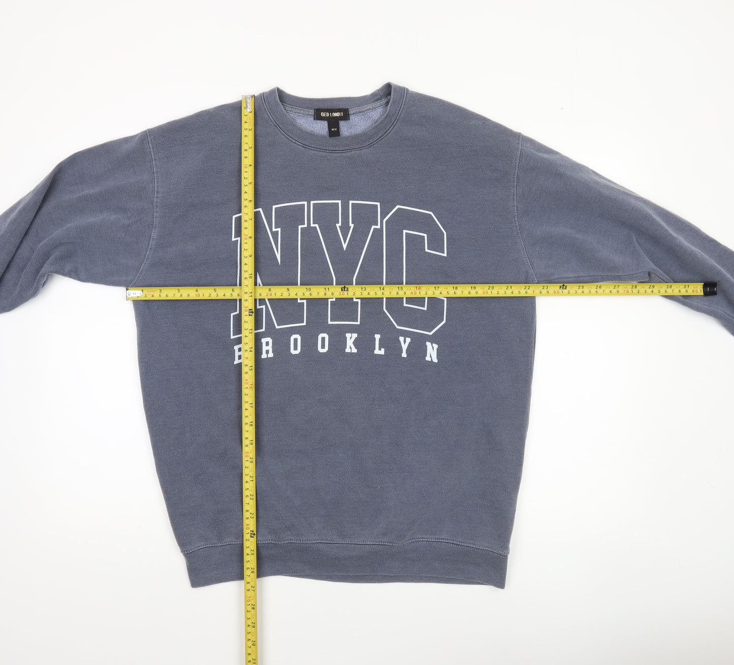 QED London Men's Blue NYC Brooklyn Sweatshirt M Crew Neck