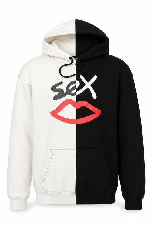 Sex Lips Men's Black & White XL Pullover Graphic Hoodie