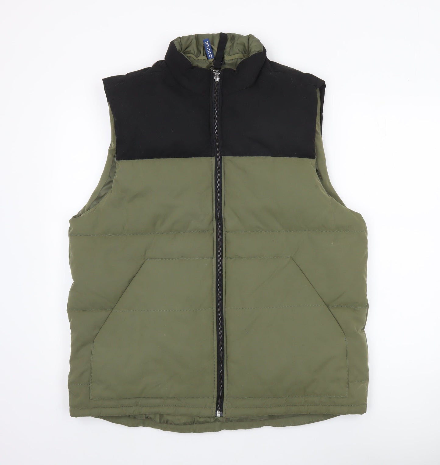 H&M Divided Men's Green Puffer Waistcoat L Regular Full Zip Casual