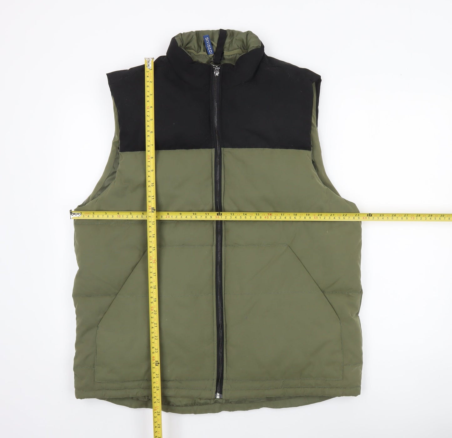 H&M Divided Men's Green Puffer Waistcoat L Regular Full Zip Casual