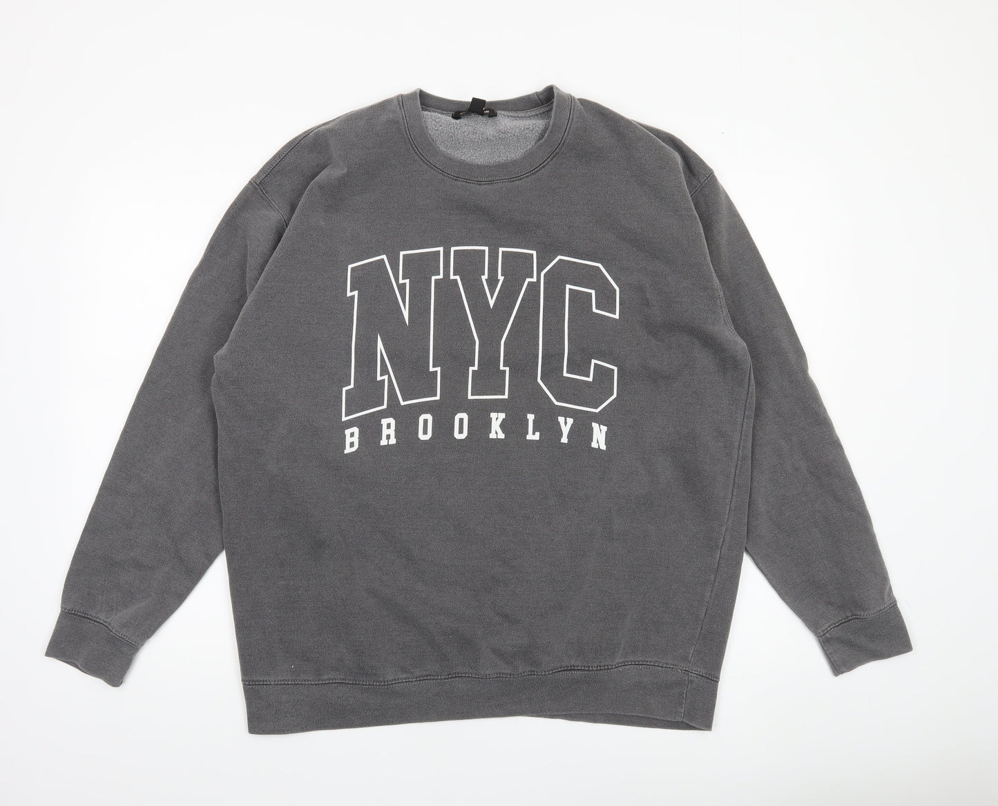 QED London Men's Grey NYC Brooklyn Sweatshirt L Pullover Crew Neck