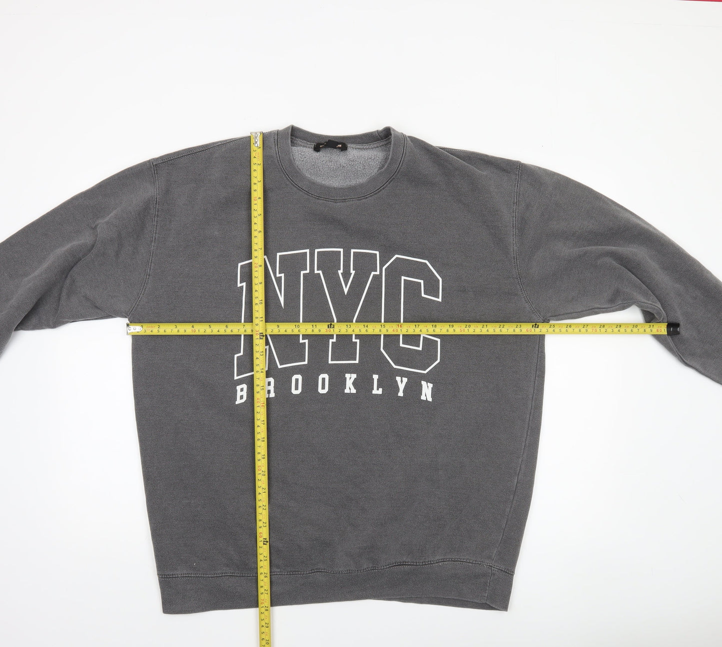 QED London Men's Grey NYC Brooklyn Sweatshirt L Pullover Crew Neck