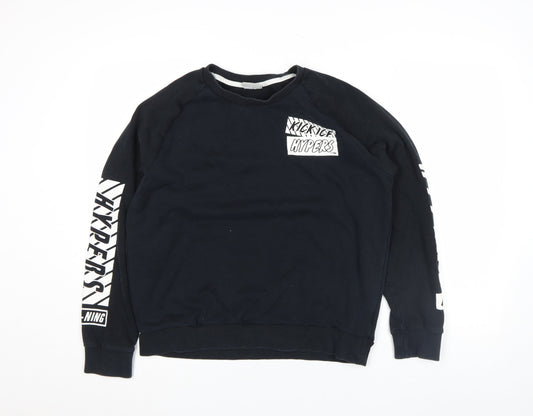 Li-Ning Boys Black Pullover Sweatshirt L Graphic Sports Logo Crew Neck