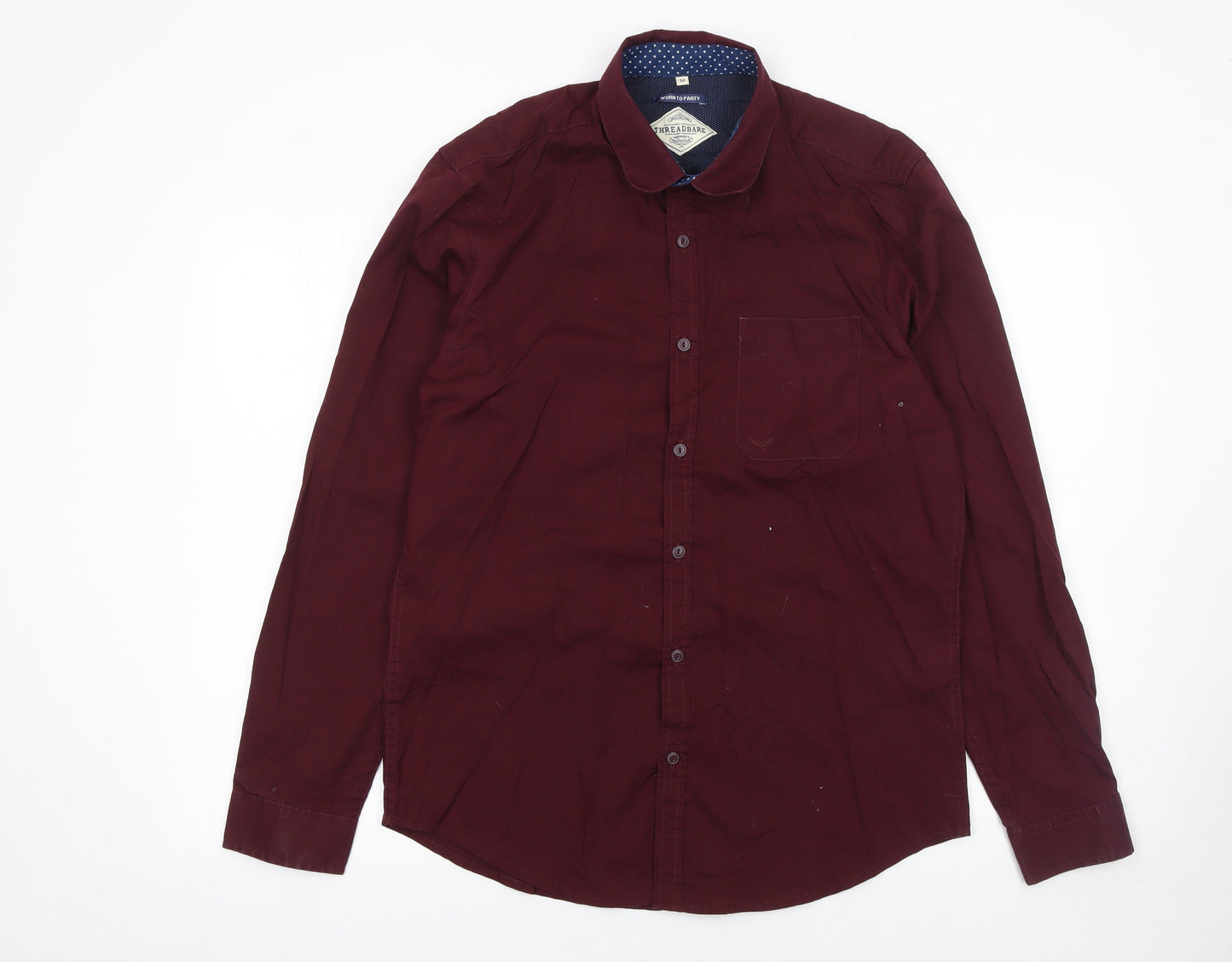 Threadbare Men's Red Long Sleeve Regular Fit Cotton Shirt M