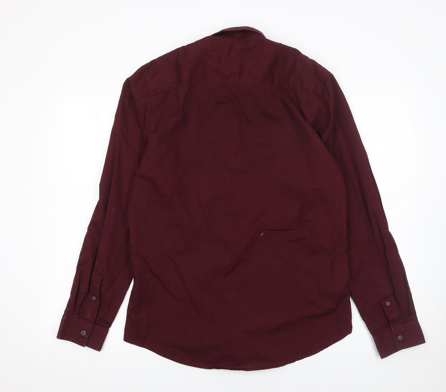 Threadbare Men's Red Long Sleeve Regular Fit Cotton Shirt M
