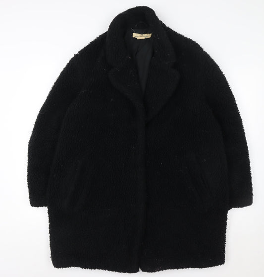 L.O.G.G. Womens Black Teddy Fleece Coat Size 10 Relaxed Fit Overcoat