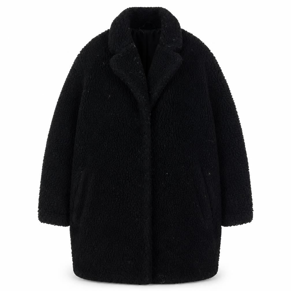 L.O.G.G. Womens Black Teddy Fleece Coat Size 10 Relaxed Fit Overcoat