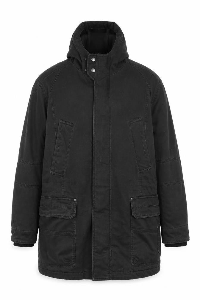 Next Men's Black Hooded Parka Coat Size M Regular Fit Cotton Blend