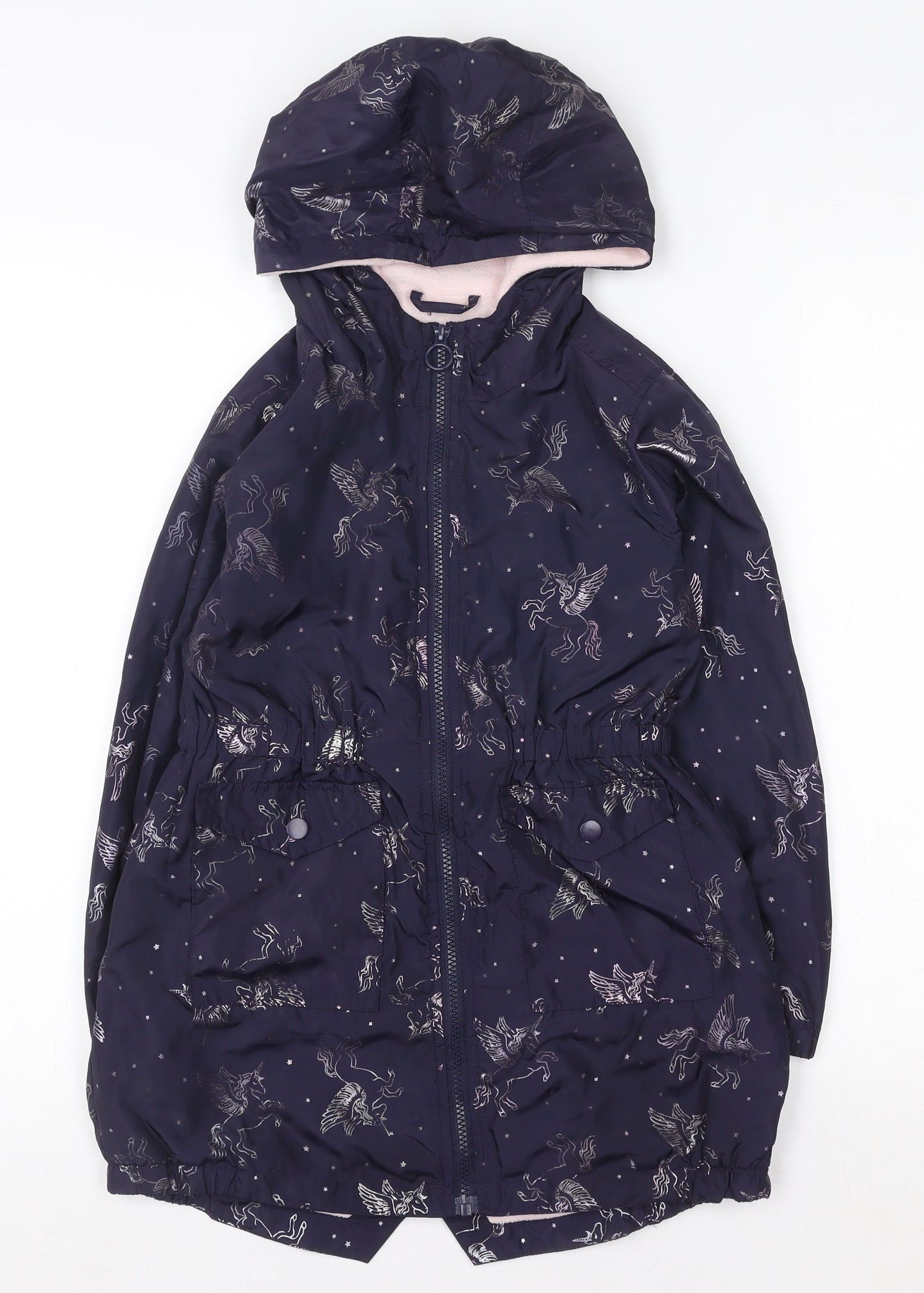 Matalan Girls Navy Unicorn Hooded Rain Coat 9 Years Water Resistant