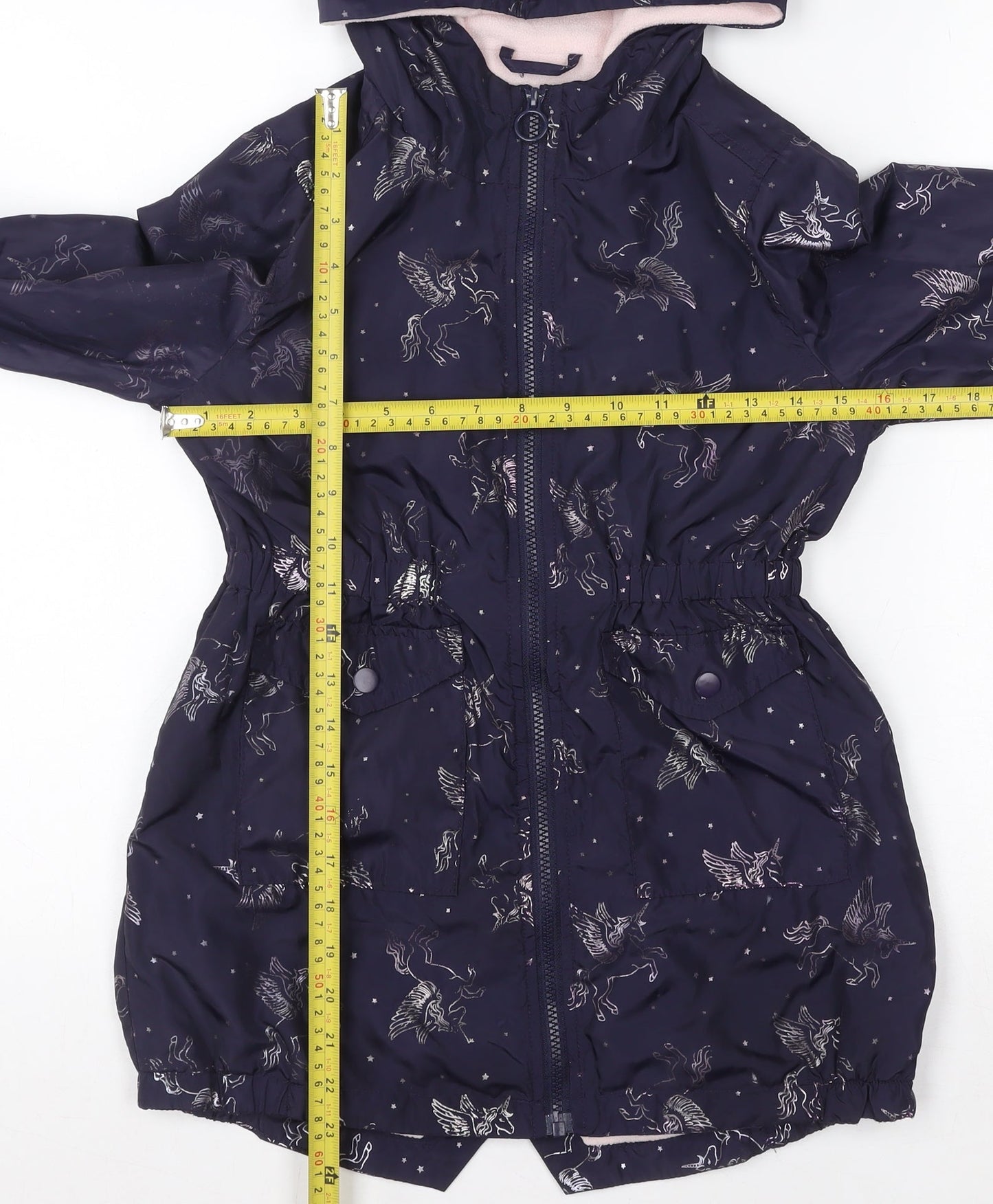 Matalan Girls Navy Unicorn Hooded Rain Coat 9 Years Water Resistant