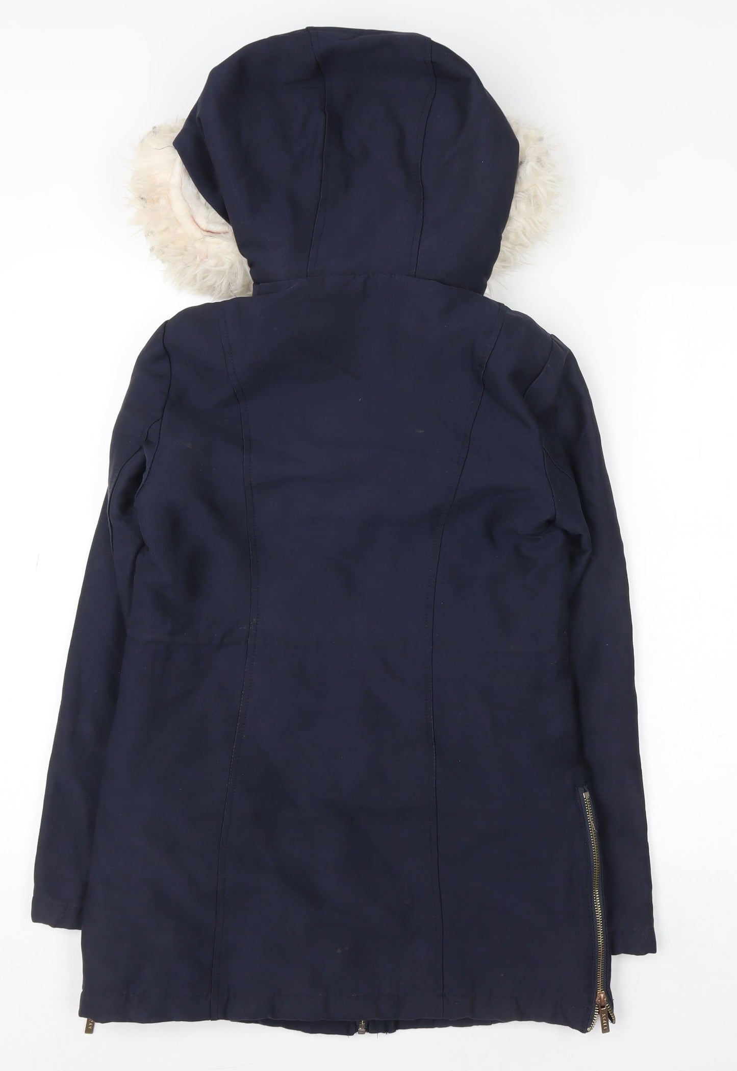 Lipsy London Women's Blue Faux Fur Trim Hooded Parka Coat Size 6