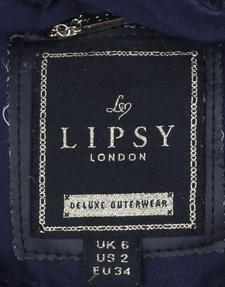 Lipsy London Women's Blue Faux Fur Trim Hooded Parka Coat Size 6