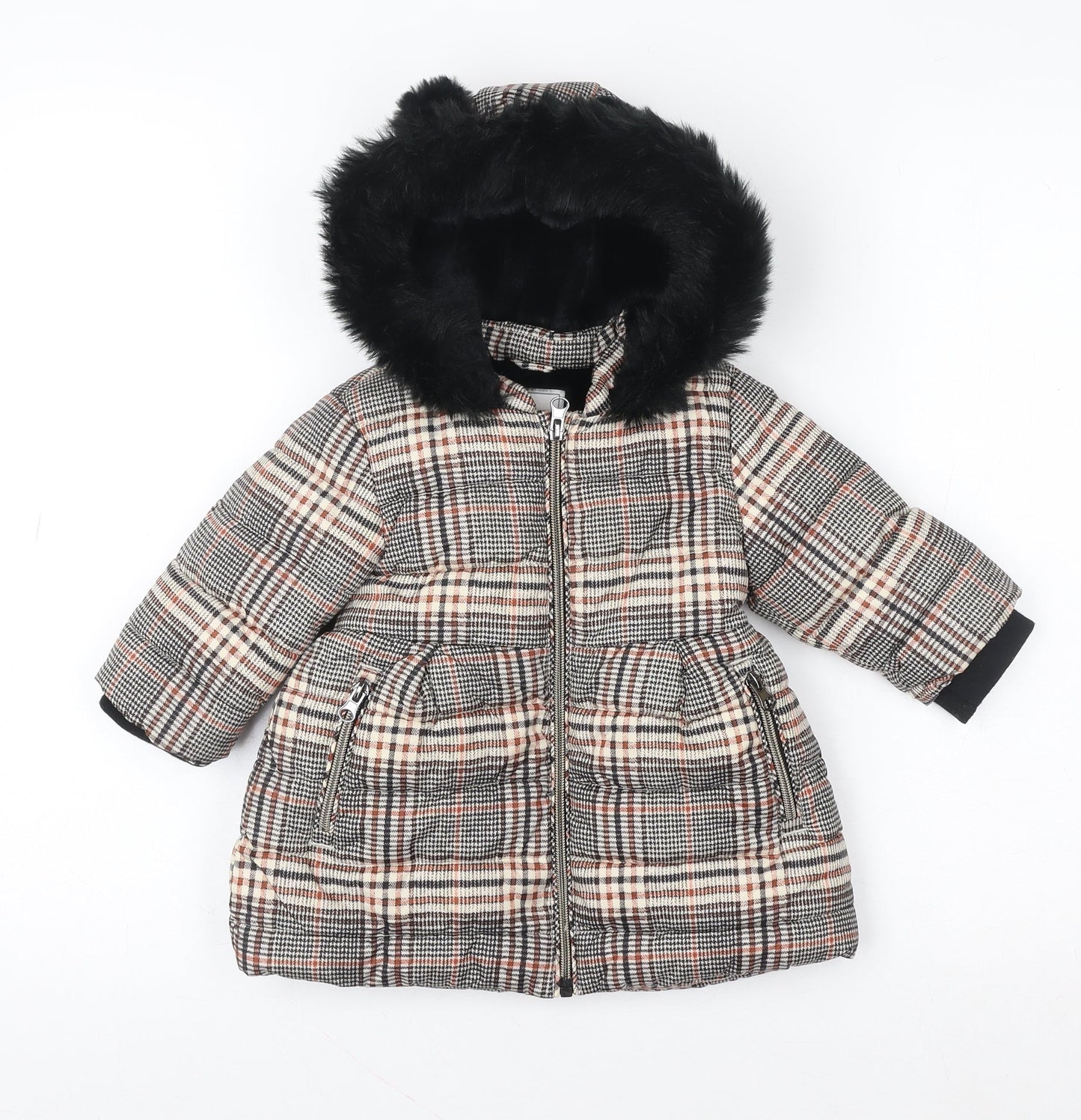 Next Unisex Baby Multicoloured Check Puffer Coat 9-12 Months Hooded Winter Jacket