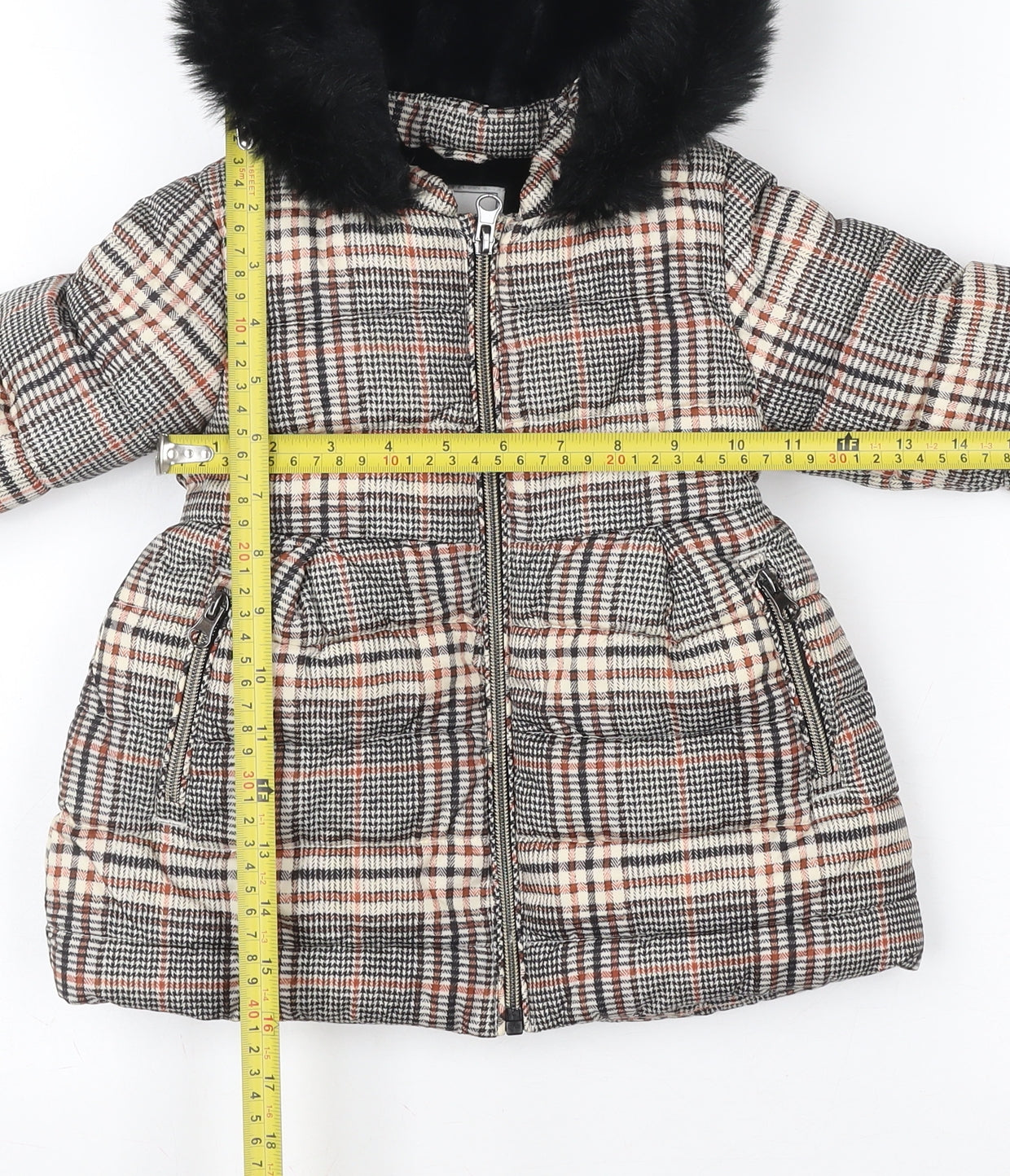 Next Unisex Baby Multicoloured Check Puffer Coat 9-12 Months Hooded Winter Jacket