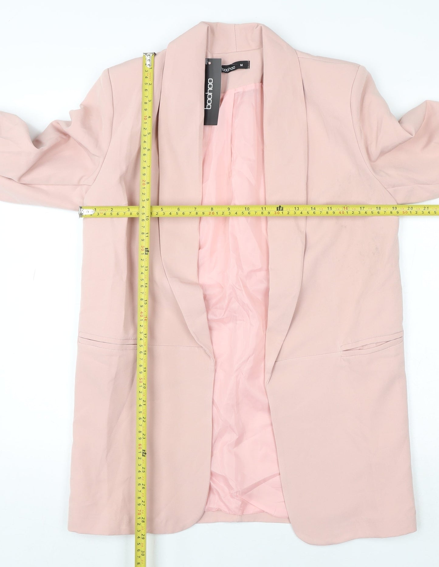 Boohoo Women’s Pink Longline Shawl Blazer Jacket Size M
