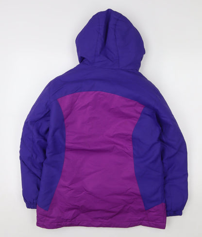 Close-up detail of ZeroXposur girls’ purple hooded puffer jacket, size 10-12, years winter coat