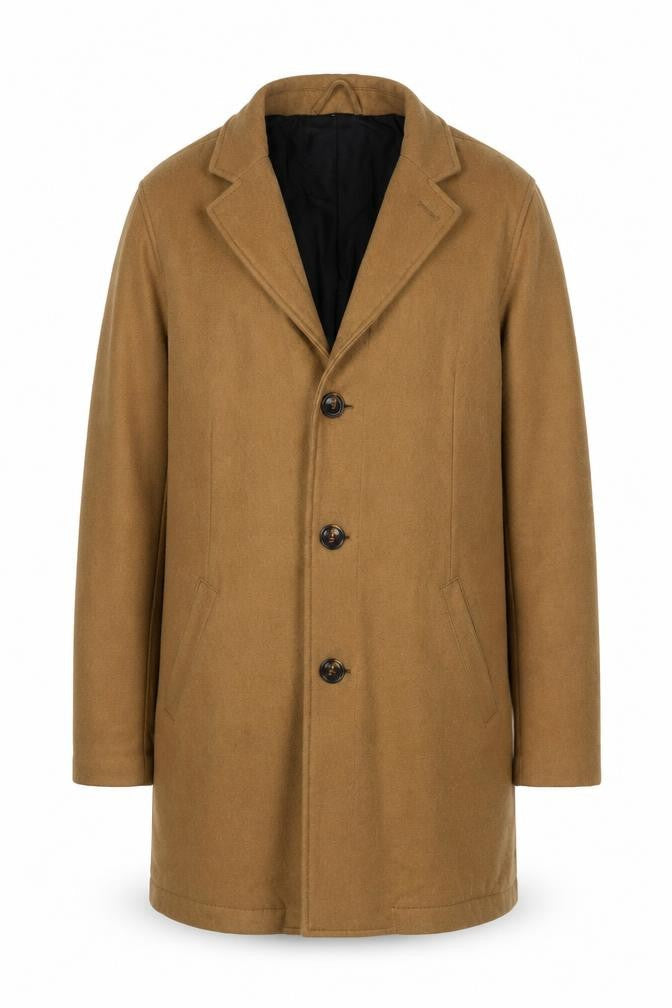 Pull & Bear Men's Brown Wool Blend Mid-Length Overcoat L