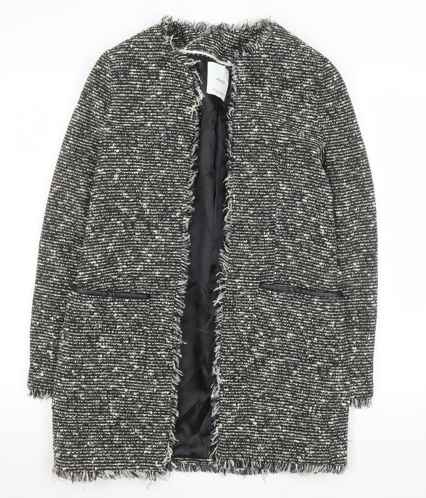 Mango Women Black Tweed Open Mid-Length Coat XS