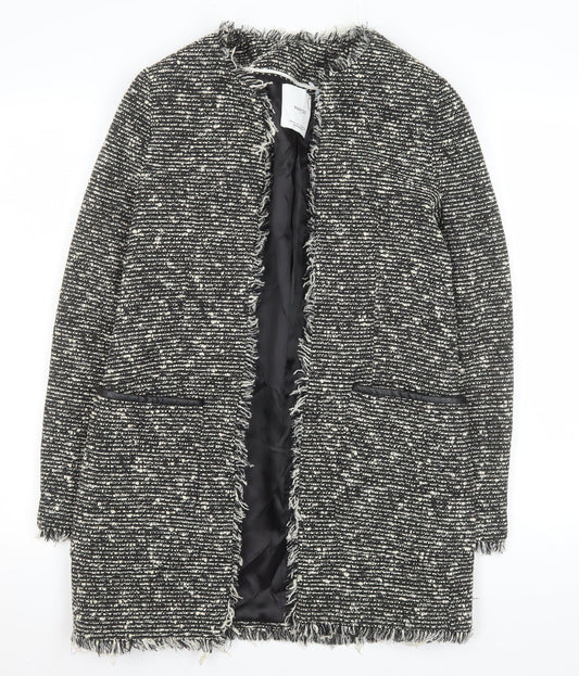Mango Women Black Tweed Open Mid-Length Coat XS