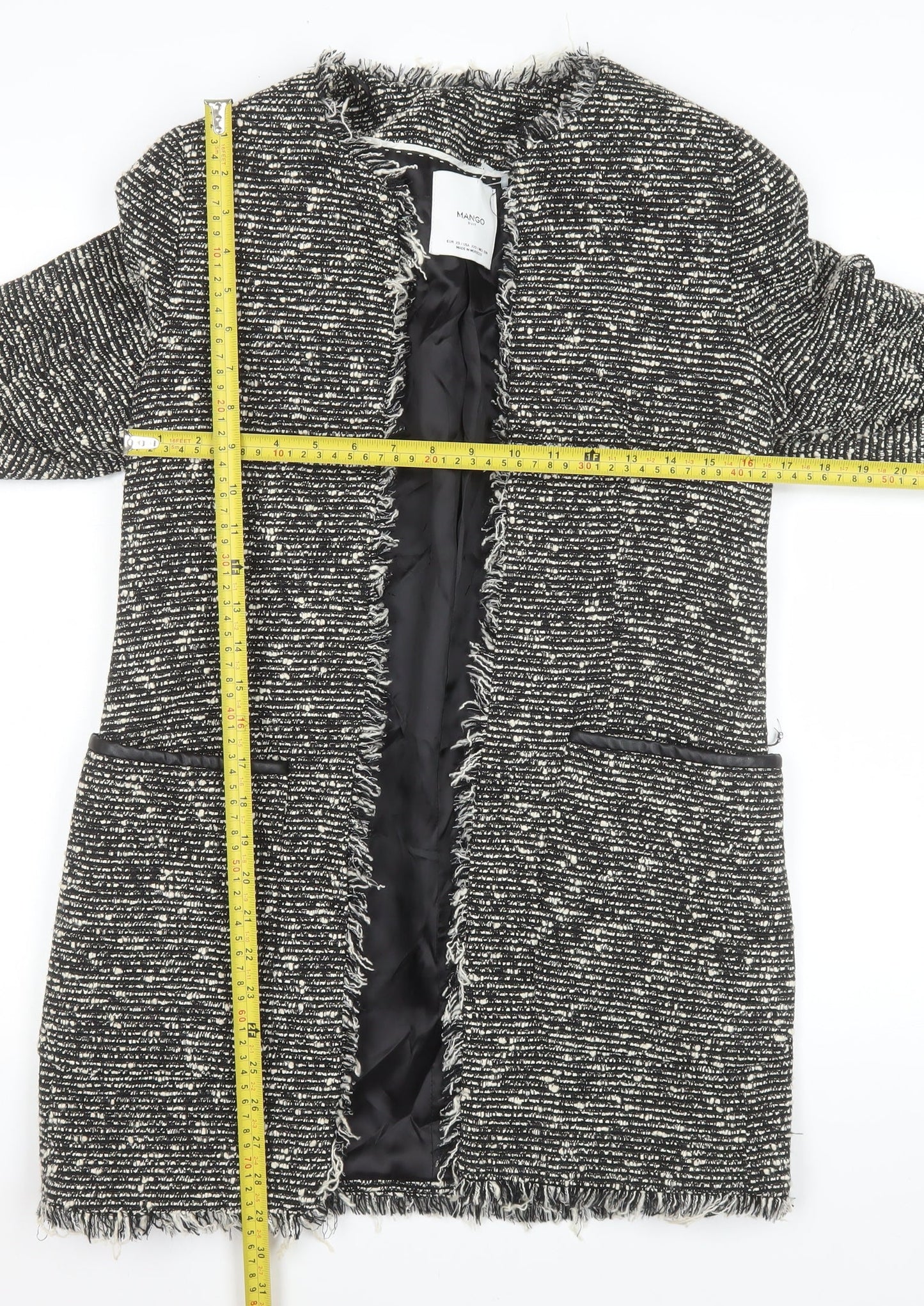 Mango Women Black Tweed Open Mid-Length Coat XS