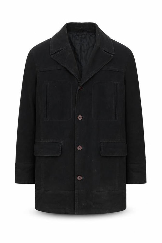 Next Mens Black Cotton Overcoat L Regular Fit Mid-Length Jacket