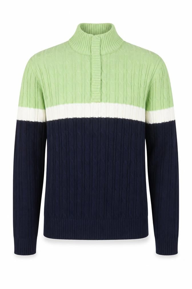 Liz & Co Men’s Multicoloured Cable Knit High Neck Cotton Jumper XL