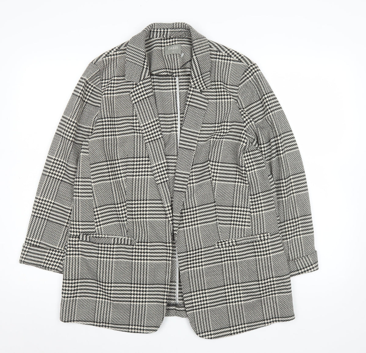 Oasis Women's Black Check Single Breasted Blazer UK 14 Classic Fit