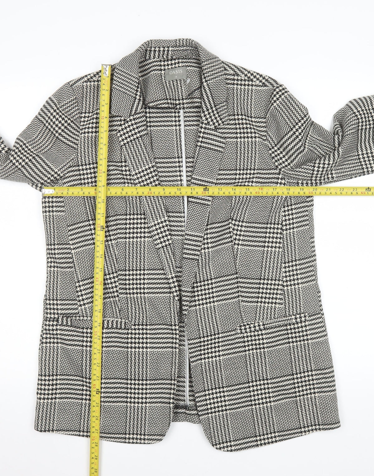 Oasis Women's Black Check Single Breasted Blazer UK 14 Classic Fit
