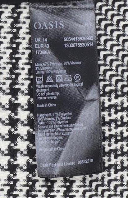 Oasis Women's Black Check Single Breasted Blazer UK 14 Classic Fit