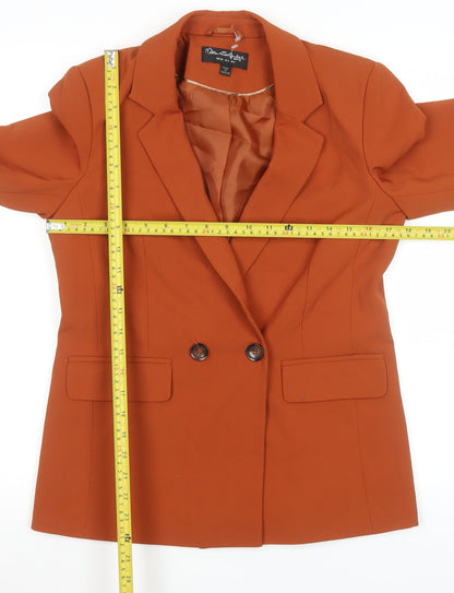 Back view of Miss Selfridge Women's Orange Double-Breasted Blazer UK 8