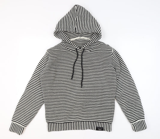 G-Nious Men's Black White Striped Hooded Cotton Pullover Jumper Size M