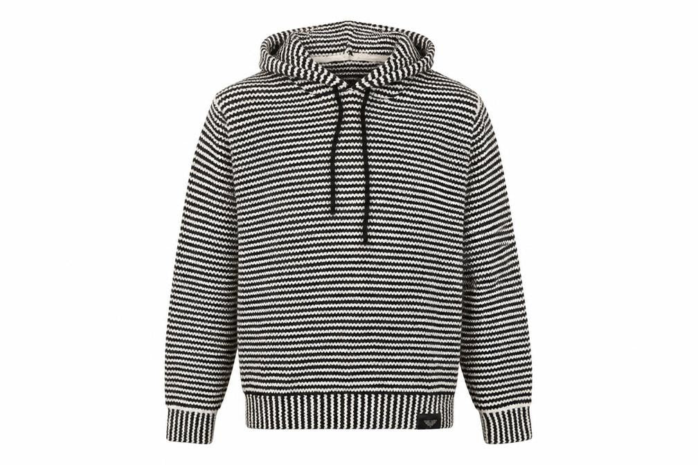 G-Nious Men's Black White Striped Hooded Cotton Pullover Jumper Size M