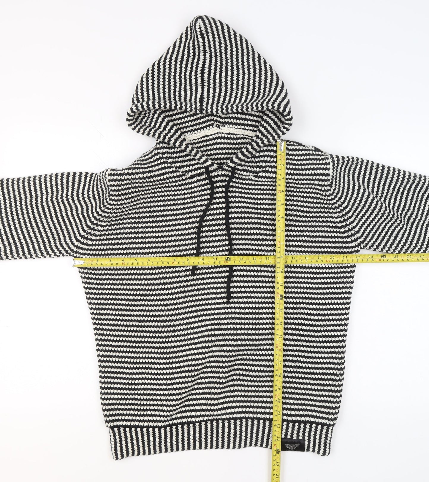 G-Nious Men's Black White Striped Hooded Cotton Pullover Jumper Size M