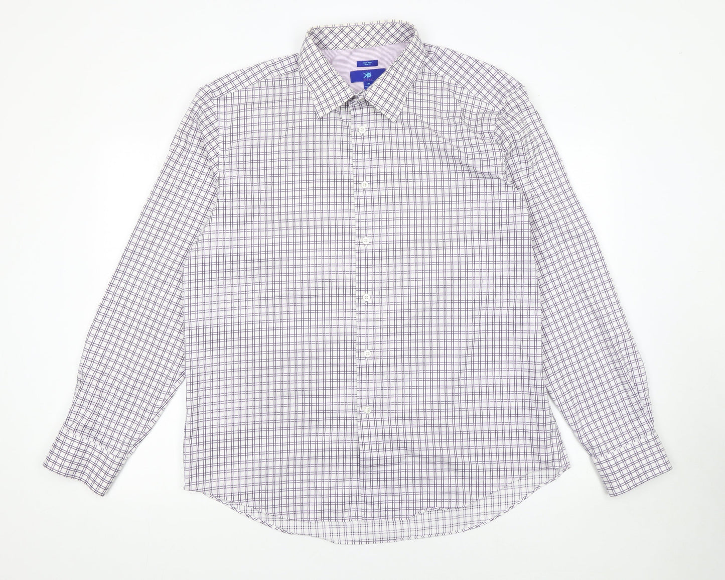 Egara Mens XL Purple Check Slim Fit Non-Iron Cotton Shirt